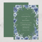 Invitation Mariage Botanique Bleu en Forêt (Devant / Derrière)