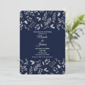 Invitation Mariage botanique bleu et argent en hiver (Debout devant)