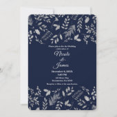 Invitation Mariage botanique bleu et argent en hiver (Devant)