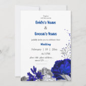 Invitation mariage botanique bleu et argent royal (Devant)