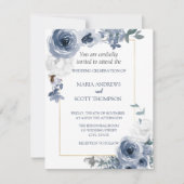 Invitation Mariage botanique bleu et blanc fleuri (Devant)