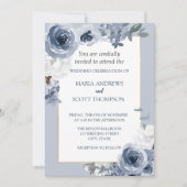 Invitation Mariage botanique bleu et blanc fleuri (Devant)