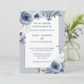 Invitation Mariage botanique bleu et blanc fleuri (Debout devant)