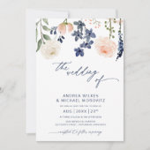 Invitation Mariage botanique bleu et bracelet (Devant)