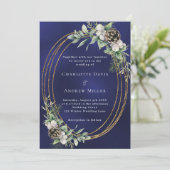 Invitation Mariage botanique bleu hivernal (Debout devant)