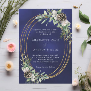 Invitation Mariage botanique bleu hivernal