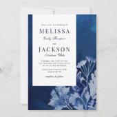 Invitation Mariage botanique bleu Indigo (Devant)