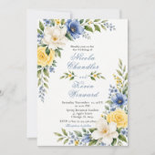 Invitation Mariage Botanique Bleu Jaune (Devant)