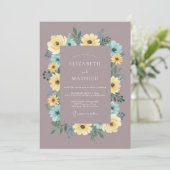 Invitation Mariage Botanique Bleu Jaune Mauve (Debout devant)