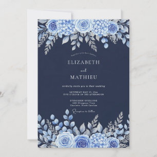 Invitation Mariage Botanique Bleu Marine Poli