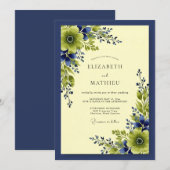 Invitation Mariage Botanique Bleu Marine Vivant (Devant / Derrière)