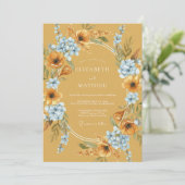 Invitation Mariage Botanique Bleu Ocre (Debout devant)