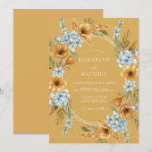 Invitation Mariage Botanique Bleu Ocre (Devant / Derrière)