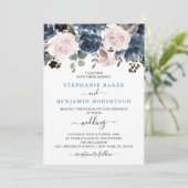Invitation Mariage botanique bleu pâle rose rose (Debout devant)