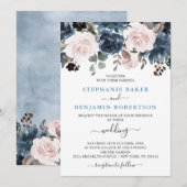 Invitation Mariage botanique bleu pâle rose rose (Devant / Derrière)