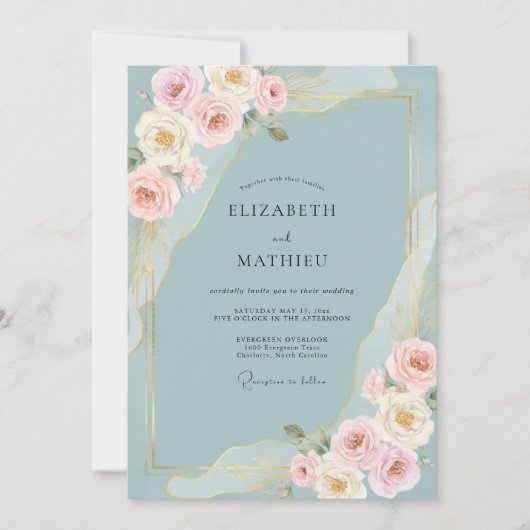 Invitation Mariage Botanique Bleu Poudre (Devant)