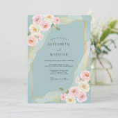 Invitation Mariage Botanique Bleu Poudre (Debout devant)