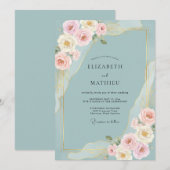 Invitation Mariage Botanique Bleu Poudre (Devant / Derrière)