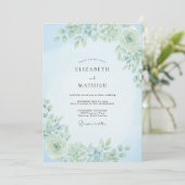 Invitation Mariage Botanique Bleu Poussiéreux Douce (Debout devant)