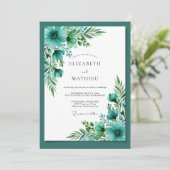 Invitation Mariage Botanique Bleu Sarcelle Enjoué (Debout devant)