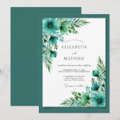 Invitation Mariage Botanique Bleu Sarcelle Enjoué (Devant / Derrière)