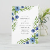 Invitation Mariage Botanique Bleu Verdoyant (Debout devant)