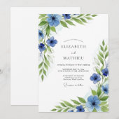 Invitation Mariage Botanique Bleu Verdoyant (Devant / Derrière)