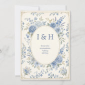 Invitation Mariage Botanique Bleu Vert Tendre (Dos)