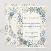 Invitation Mariage Botanique Bleu Vert Tendre (Devant / Derrière)