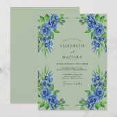 Invitation Mariage Botanique Blue Bloom (Devant / Derrière)