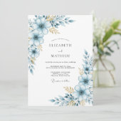 Invitation Mariage Botanique Blue Soft Bloom (Debout devant)