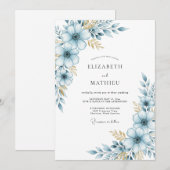 Invitation Mariage Botanique Blue Soft Bloom (Devant / Derrière)