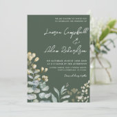 Invitation Mariage Botanique Bohème Eucalyptus Vert Foncé (Debout devant)