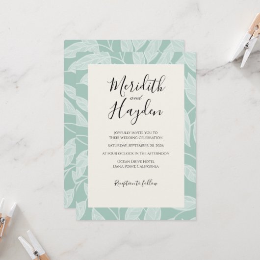 Invitation Mariage botanique boho bleu (Devant/Arrière en situation)