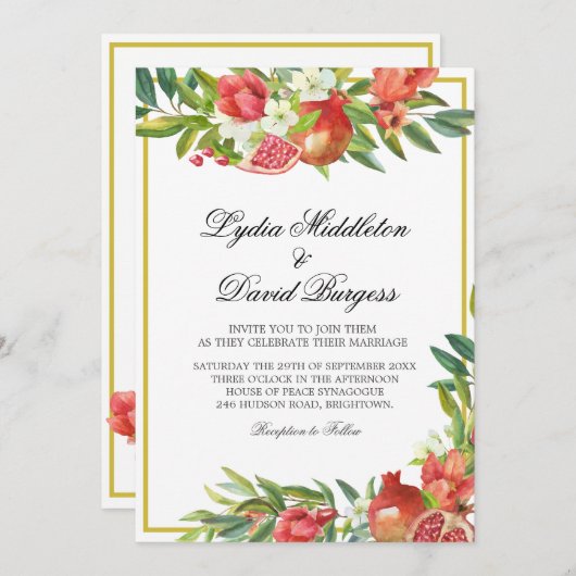 Invitation Mariage Botanique Boho Elégante grenade (Devant / Derrière)