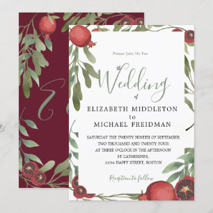 Invitation Mariage Botanique Bourgogne Grenades Feuilles