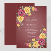 Invitation Mariage Botanique Bourguignon Fleuri (Devant / Derrière)