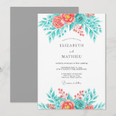Invitation Mariage Botanique Brise de Corail Sarcelle (Devant / Derrière)