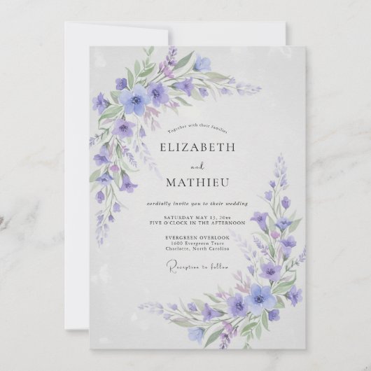 Invitation Mariage Botanique Brise Léger de Pervenche (Devant)