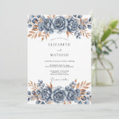 Invitation Mariage Botanique Bronze Bleu Acier (Debout devant)