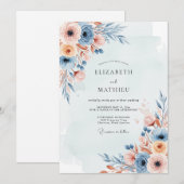 Invitation Mariage Botanique Brouillard Bleu Poussiéreux (Devant / Derrière)