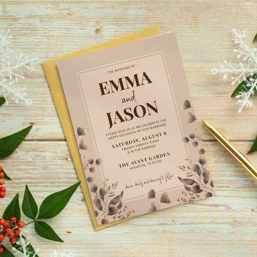 Invitation Mariage botanique Brown rustique