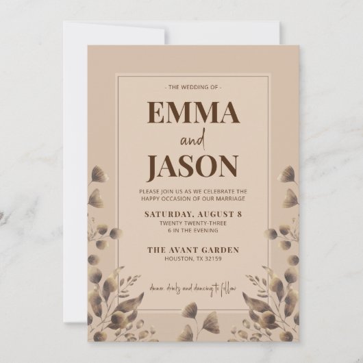 Invitation Mariage botanique Brown rustique (Devant)