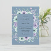 Invitation Mariage Botanique Brumeux Bleu Ardoise (Debout devant)