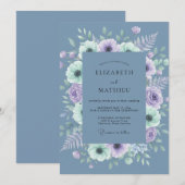 Invitation Mariage Botanique Brumeux Bleu Ardoise (Devant / Derrière)