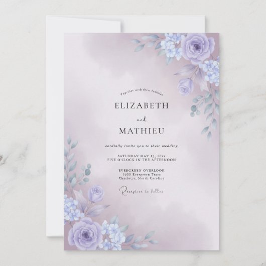 Invitation Mariage Botanique Brumeux de Pervenche (Devant)