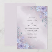 Invitation Mariage Botanique Brumeux de Pervenche (Devant / Derrière)