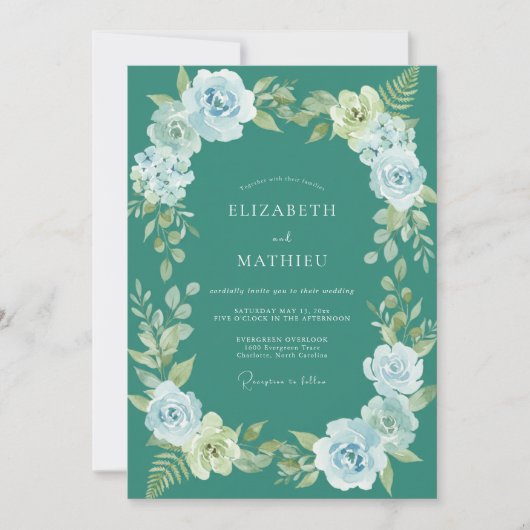 Invitation Mariage Botanique Brumeux de Teinte Téale (Devant)