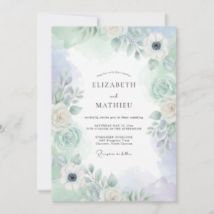 Invitation Mariage Botanique Brumeux Vert Menthe