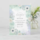 Invitation Mariage Botanique Brumeux Vert Menthe (Debout devant)